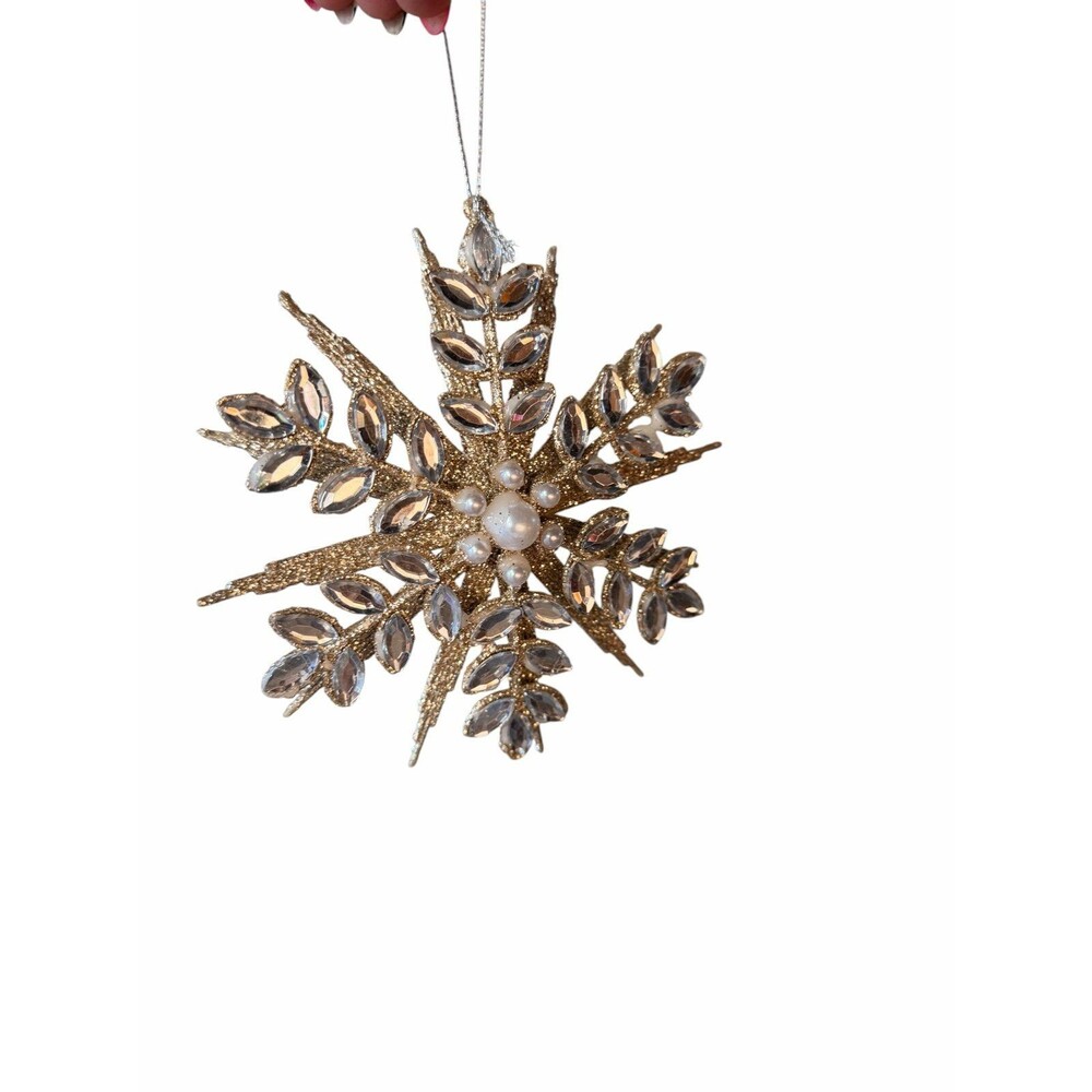New Macy's Holiday Lane Jeweled Classics Gold Snowflake Ornament
